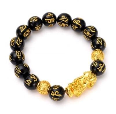 China Wholesale FASHIONABLE Lucky Fortune Natural Feng Shui Black Obsidian Pixiu Charm Bracelet for Men and Women for sale