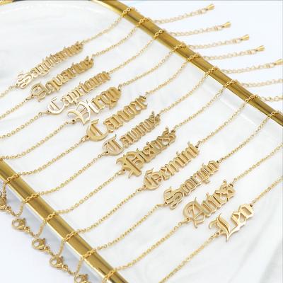 China Elegant Tarnish Free Wholesale 18k Gold Plated Stainless Steel Zodiac Charm Bracelet Women for sale