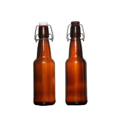 China Eco-friendly Recyclable Factory Directly Sell Stocked Empty 500ml 1000ml Amber Glass Beer Beverage Liquid Bottle With Swing Top Lid For Wine for sale