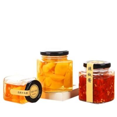 China Empty Square Amber Glass Jars Honey Jar Frascos de vidrio Glass Food Square Jar for Jam for sale