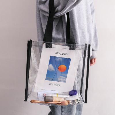 China Reusable Wholesale Fashion PVC Handle Shopping Waterproof Plastic Grocery Large Tote Bag for sale