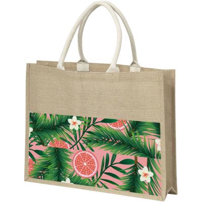 China Custom Reusable Logo Printed Jute Grocery Tote Shopping Bag for sale