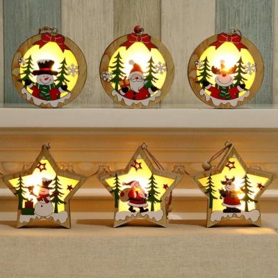 China Wooden Cavity Light Wooden Christmas Tree Decoration Led Ornament Christmas Light For Home Decoration for sale