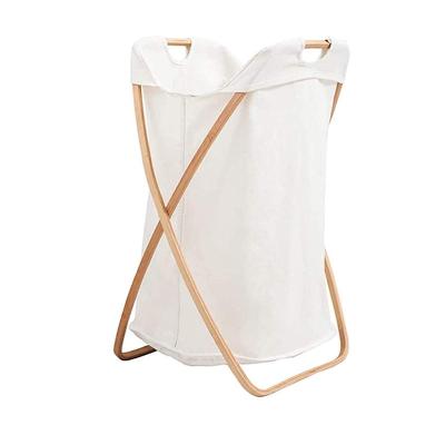 China Foldable X Foldable Wooden Hamper Bamboo Laundry Baskets With Washable Cloth Bag for sale