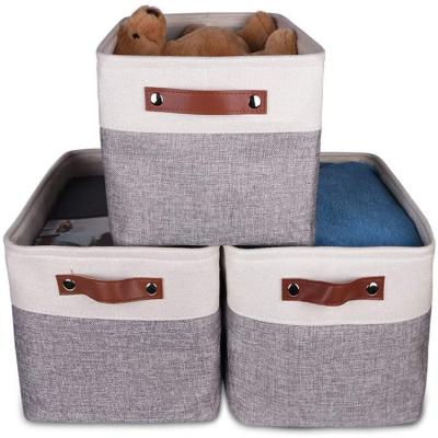 China Viable Family Gray And White Foldable Cotton 15*11*9.5 3 Inch Cotton 3 Piece Pure Handle Storage Box for sale