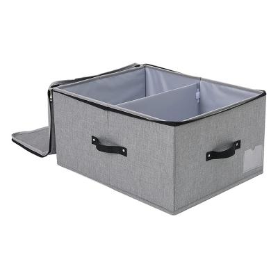 China Gray Decorative Basket Rectangular Fabric Sustainable Storage Bin Organizer For Clothes With Handles Lid Storage Basket BOX for sale