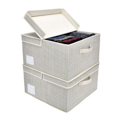 China 2Pack Extra Large Sustainable Beige With Stripes Decorative Storage Box Storage Box With Double Open Lid And Handle for sale