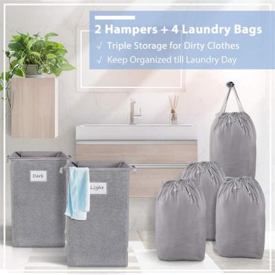 China Hot-selling Collapsible Handles with 4 Detachable Laundry Bags 2 Pieces with Matching Card Dorm Basket for sale