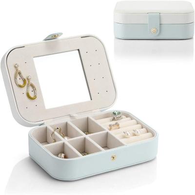 China Packaging Jewelry Display White&Green Travel Jewelry Case Box Women PU Leather 2 Layers Jewelry Organizer Holder For Necklace Earring Rings for sale