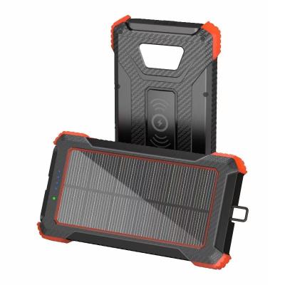 China Waterproof Solar Panel Charging 5W Wireless Mobile Power Bank 10000mah For Outdoor Travel With LED Torch for sale