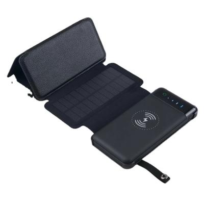 China Foldable 10000mah Solar Power Solar Panel Charging Wireless Charging Bank with Detachable Solar Panels and LED Light for sale