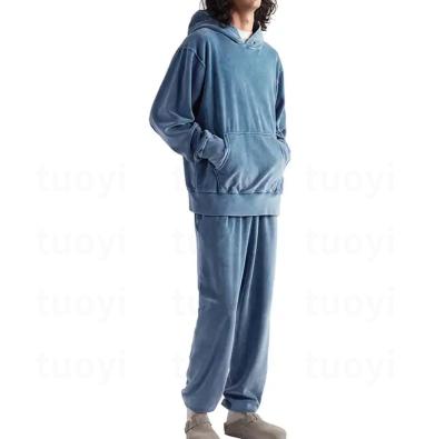 China Breathable TUOYI Custom garment dyed cotton plain blank vintage velour tracksuit for men for sale