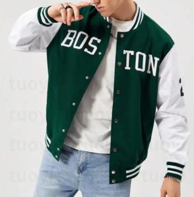 China Other Factory wholesale high quality baseball collar varsity jacket top fashion designer letter graphic striped trim jacket for men for sale