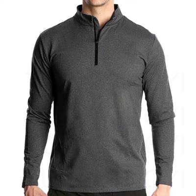 China Other Men Running T shirt Quick Dry Quarter Zip Pullover High Neck Athletic Custom Long Sleeve Workout T-shirt for sale