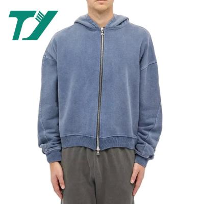 China Other TUOYI High quality Fixed Hood Cotton Vintage Style Zipper Up Oversized Fit Wash Hoodies for sale