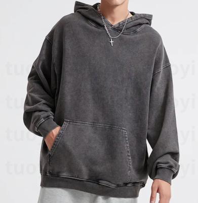 China Other TUOYI Wholesale Vintage Hoodies Men High Quality Oversized Cotton Vintage Embroidery Heavyweight Acid Wash Hoodie for Men for sale