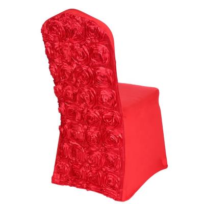 China Simple Fancy Rosette Back Spandex Chair Cover Red For Wedding Party Rose Chair Cover for sale