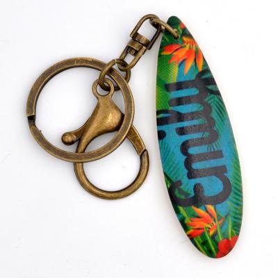 China Promotion Souvenir Gifts Wooden Keychains Printing Custom Key Chain Wood Photo Name Surfboard Keyring for sale