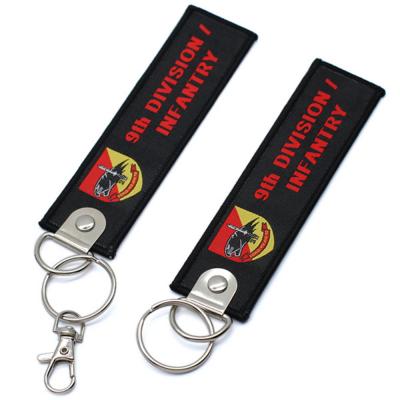 China Wholesale Tactical Embroidered Custom Leather Promotion Key Chain Cabin Crew Embroidered Key Indicator Motorcycle Loot Key Chain for sale