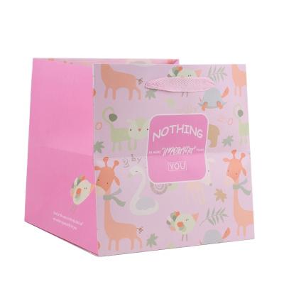 China Recyclable OEM Recycled Fashion Printed Customize Pink Color Boutique Art Paper Gift Bags For Jewelry for sale