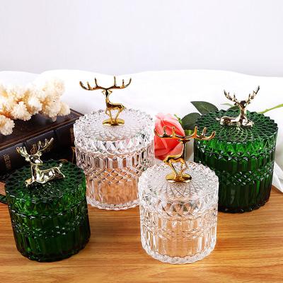 China Unique Fancy Luxury Wedding Candy Candle Holder Home Viable Decorative Glass Candle Jar Crystal Glass Jar for sale