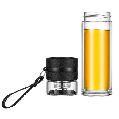 China WITH LID HUAJING 2021 Double Wall High Borosilicate Glass Compartment Water Bottle With Stainless Steel Infuser for sale