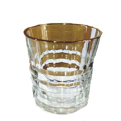 China New Gold Line Engravable Crystal Whiskey Stock 370ml Tumblers Wine Glass for sale