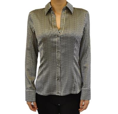 China Wholesale Women's Houndstooth Long Sleeve Shirt V-Neck Anti-Pilling Silk Blouse For Summer Autumn for sale