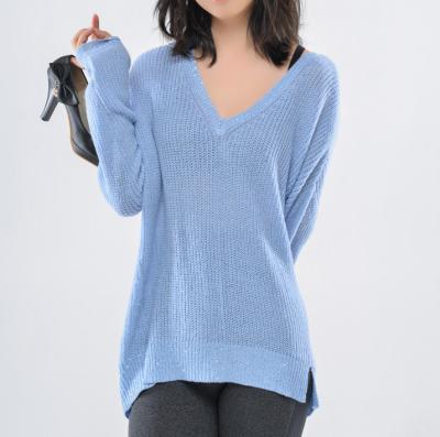 China Breathable V-Neck Alpaca Wool Sequins Chat Sweater Fashion Loose Knit Pullover Women for sale