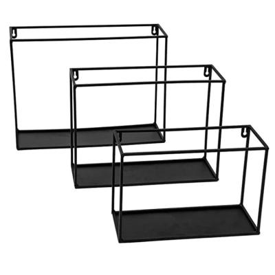 China Adjustable (Height) Set Of 3 Wire Decorative Cube Metal Floating Shelves Black Wall Mounted Shelf for sale