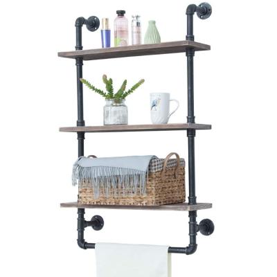 China Adjustable Farmhouse Rustic Vintage (Other) Wall Floating Industrial Tiered 3 Shelf Wooden Towel Rack for sale