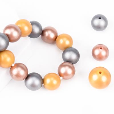 China Hot Sale Food Grade 12mm Eco-friendly Silicone Round Teether Beads Printing Teething Beads DIY Pacifier Chain Necklace for sale