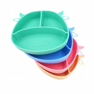 China Best Selling BPA Free Children's Tableware Feeding Baby Solid Silicone Cow Shape Bowl Food Feeding Dish for sale