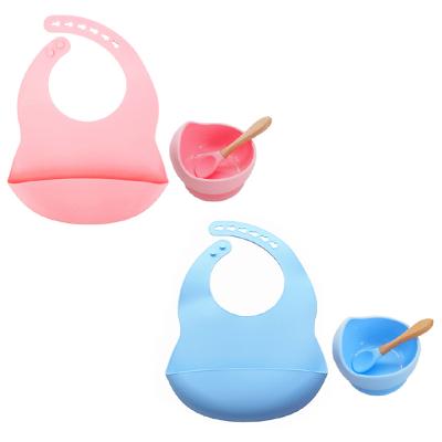 China BPA Free Custom Safe Bib and Bowl Waterproof Newborn Feeding Spoon Food Grade Silicone Baby Bib Set for sale