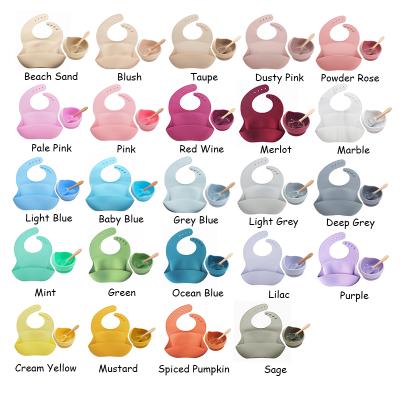 China Fashion BPA Free Free Kids Feeding Silicone Bib and Bowl Spoon Baby Waterproof Silicone Baby Bib Set for sale