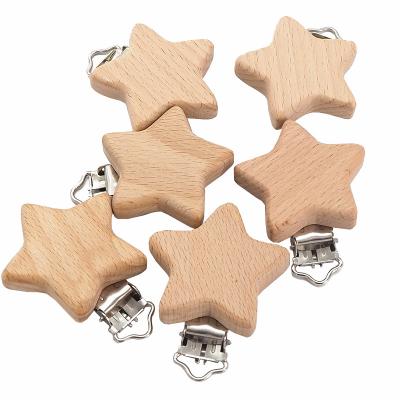 China BPA Free Shopping Beech Wood Pacifier Chain Clips Baby Teether Safety Clasp DIY Natural Wood Pacifier Clip for sale