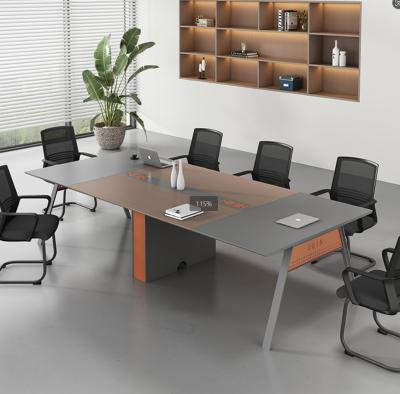 China Modern Simple Rectangle Long Wood Metal Desk Meeting Table Negotiation Large Office Room Boardroom Conference Table for sale