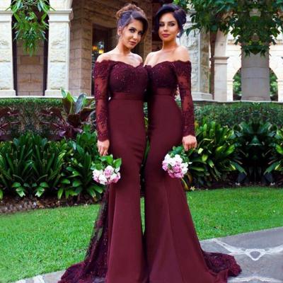 China Dry Cleaning Chiffon Field Lace Trial Off The Shoulder Mermaid Bridesmaid Dress Maid Of Honor Dresses Custom Long Sleeves Dress for sale