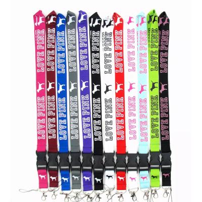 China Custom Love Pink Lanyard With Custom Logo Id Badge Holder Polyester Key Chain Lanyard for sale