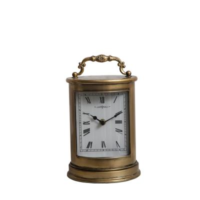 China Antique Style Antique Bronze Drum Vintage Table Clock For Cafe Cloth Shop Decoration Gold Retro Desk Clock for sale