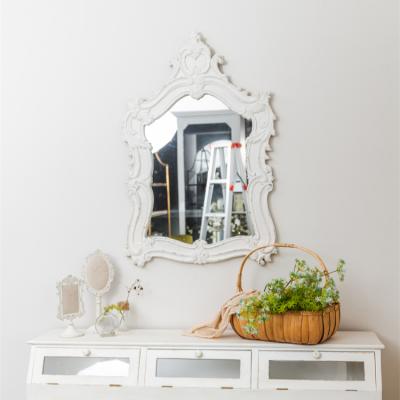 China Victoria Shabby Large Size Decorative Rustic Antique White Wall Mirror Hanging Rectangular Framed Mirror for sale