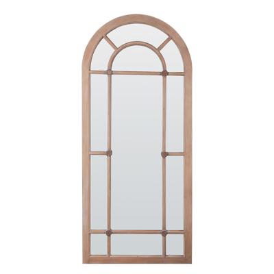 China Farmhouse Rustic Country Style Floor Mirror Arch Window Wall Decorative Shabby Chic Hanging Framed Wood Mirror Large for sale