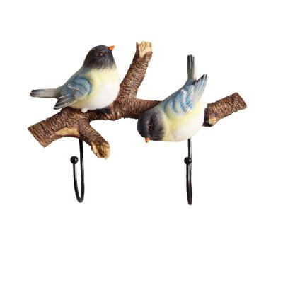 China RTS Sustainable Resin Made Two Animated Bird Holder On Branch Hook For Hanging Wall Mounted Hooks for sale