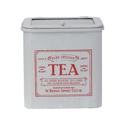 China Capacity Canister Metal Square Antique Rustic Letter Printed Tin with Clear Window for Tea and Coffee Storage for sale