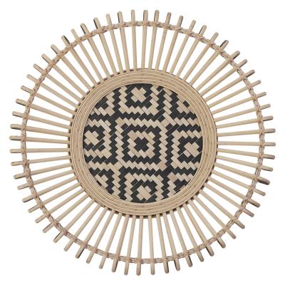 China Rustic Woven Wall Hanging Decor Set of 4 Rattan and Bamboo Round Handmade Craft for sale