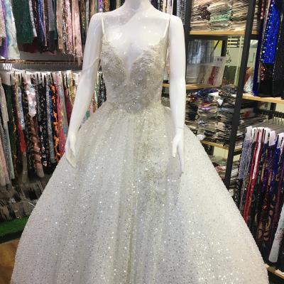 China 2021 Viable Hot Sale Bridal Wedding Dress Lace Embroidery Beaded White Lace for sale