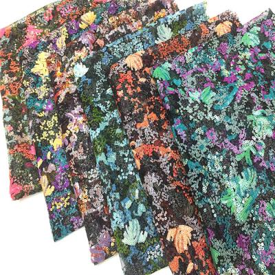 China Sustainable Pakistan Fancy Knitting Shiny Net Multicolor Sequin Fabric Customize Letters Embroidery Textile for sale