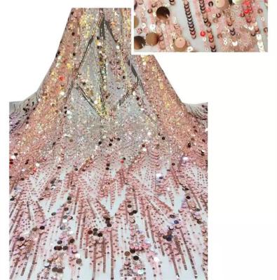 China Big Sequin Lace 2020 Gray Pink French Tulle Fabric Red Lace Fabrics Shrink-resistant for sale