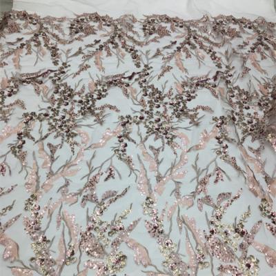 China Double Colored Sequin Shrink-Resistant Sequin Flower Lace Fabric For Costume Skin Tulle Fabric Good Quality for sale