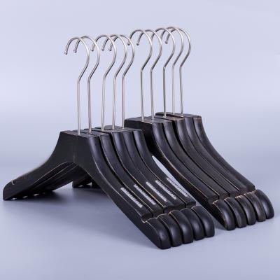 China Durable Multifunctional High Grade Wooden Matte Black Women Clothes Hanger With Long Hook for sale